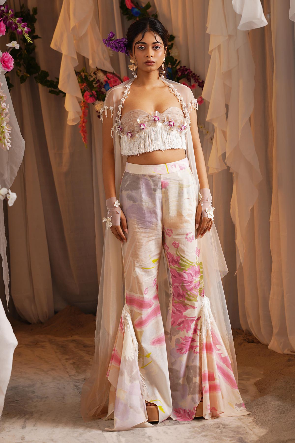 Buy Ivory Sequins Work Cape Set by Shwetanga for women online at ScrollnShops